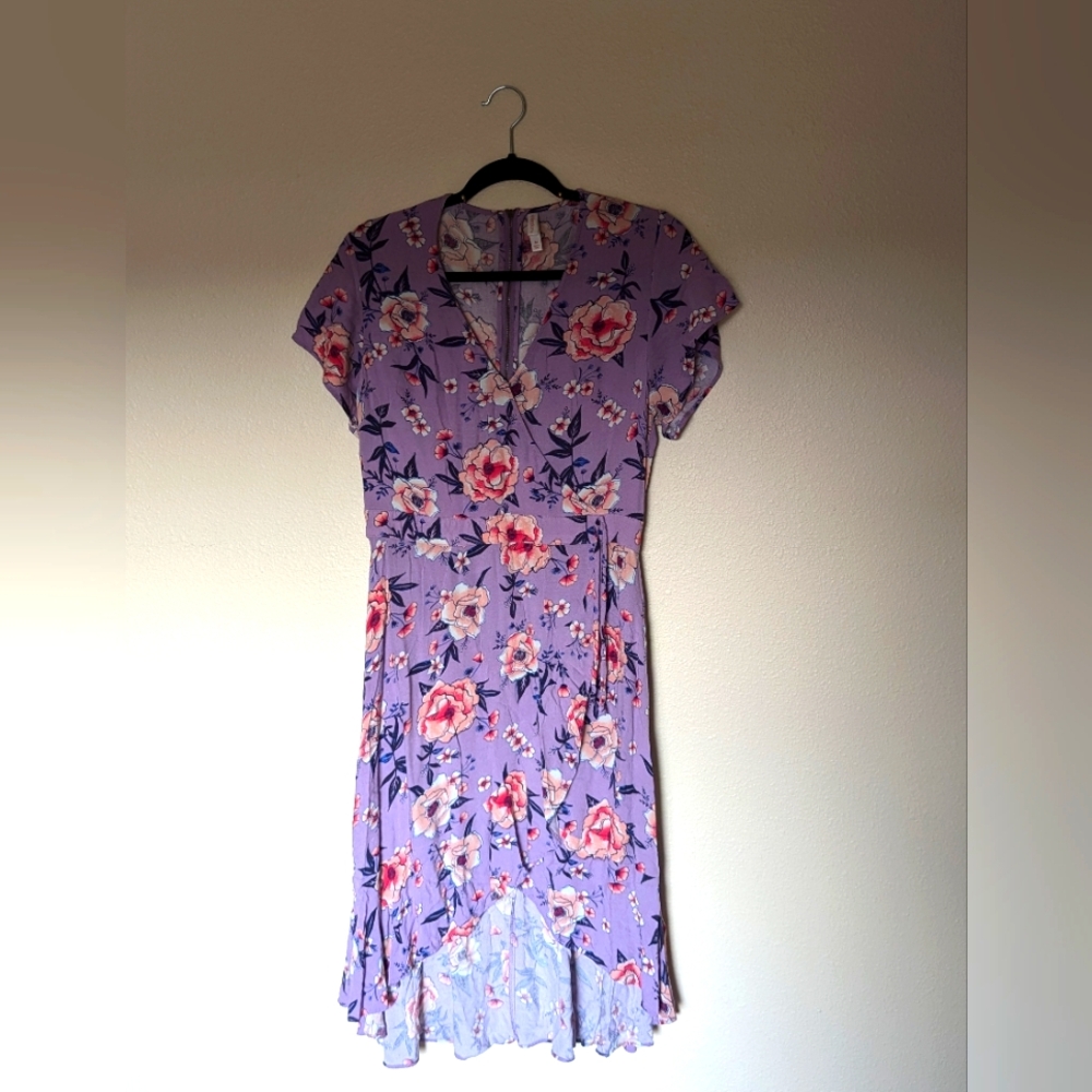 Xhilaration Lilac Floral Faux Wrap Dress Size M